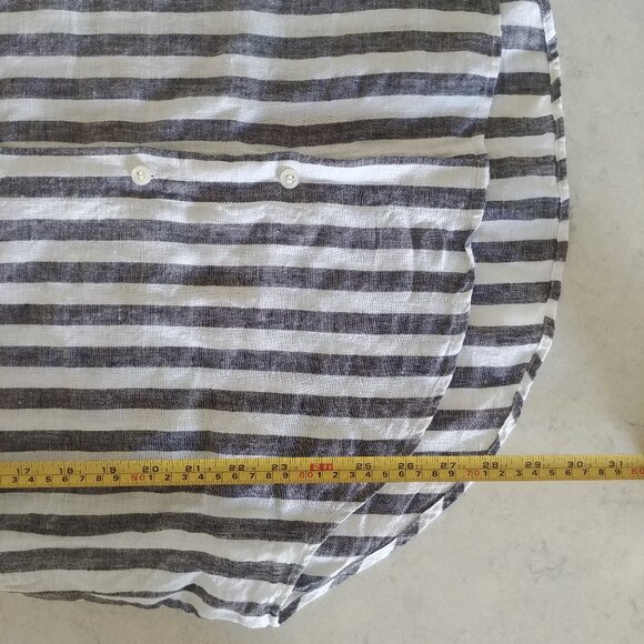 Lord + Taylor 100% linen striped button down shirt white blue grey Small - Picture 13 of 16